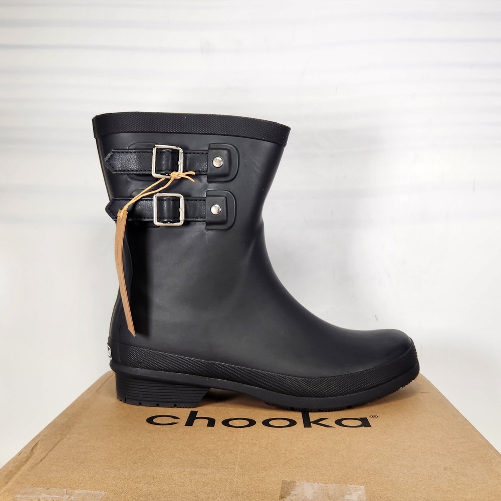 Chooka Double Buckle Classic Mid Rain Boot Women Size 9 Black Waterproof